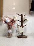 Wooden mug tree stand 6 hook counter coffee bar storage rack