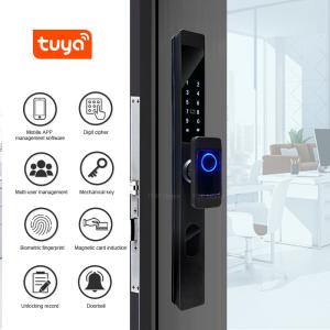 China Black Bridge Cut Biometric Front Door Lock Card Code Key Access Waterproof wholesale