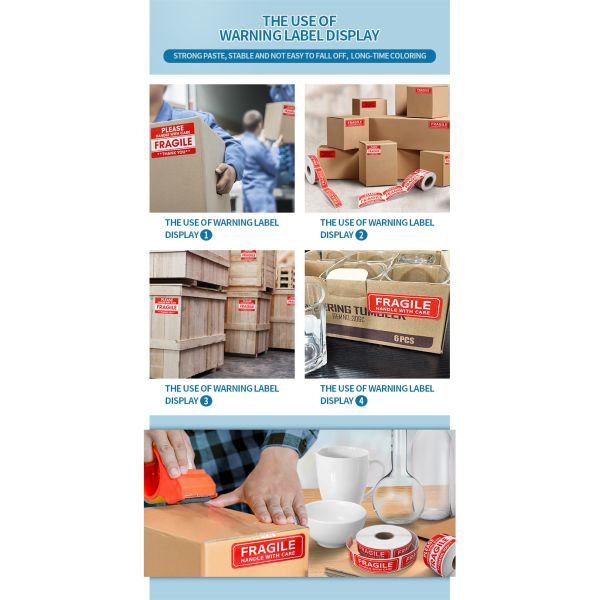 Custom Fragile Warning Labels Pre Printing Waterproof Self Adhesive Box Packaging