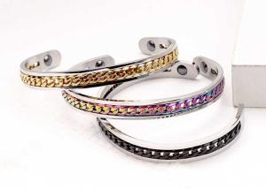 China Inspirational titanium steel bracelet magnet health care color chain Seiko C-shaped opening OEM logo words bracelet wholesale