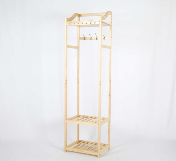 Quality Wooden Coat Hanger Rack With 2-tier Storage Shelves W50*D38*H180CM for sale