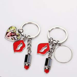 China Stylish Key Ring Sublimation Blank Couple Keychain With Lipstick Lips Heart For Gifts wholesale