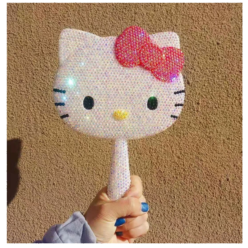 High Grade Shining Rhinestone Handhold Mirror for Girl Makeup in Morden Design Style