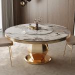 Stainless Steel Marble Round Dining Room Tables Polished With Turntable