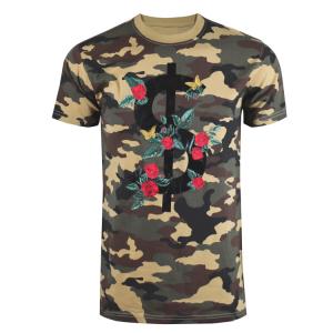 China Embroidered Military T Shirt , Cotton Camouflage T Shirts Floral Pattern wholesale