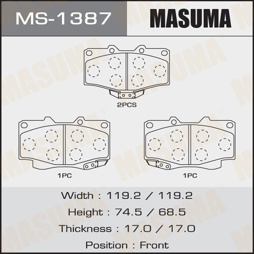 Yes MS-1387X MASUMA Auto car Automatic 4Pair 4Pair brake pads set 04465-35080 TCR10W
