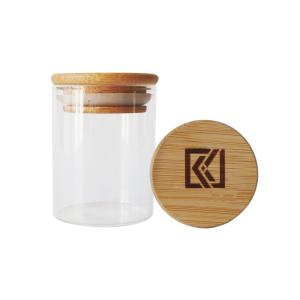 China 2oz 3oz Wood Lid Borosilicate Glass Jar For Weed Dry Products wholesale