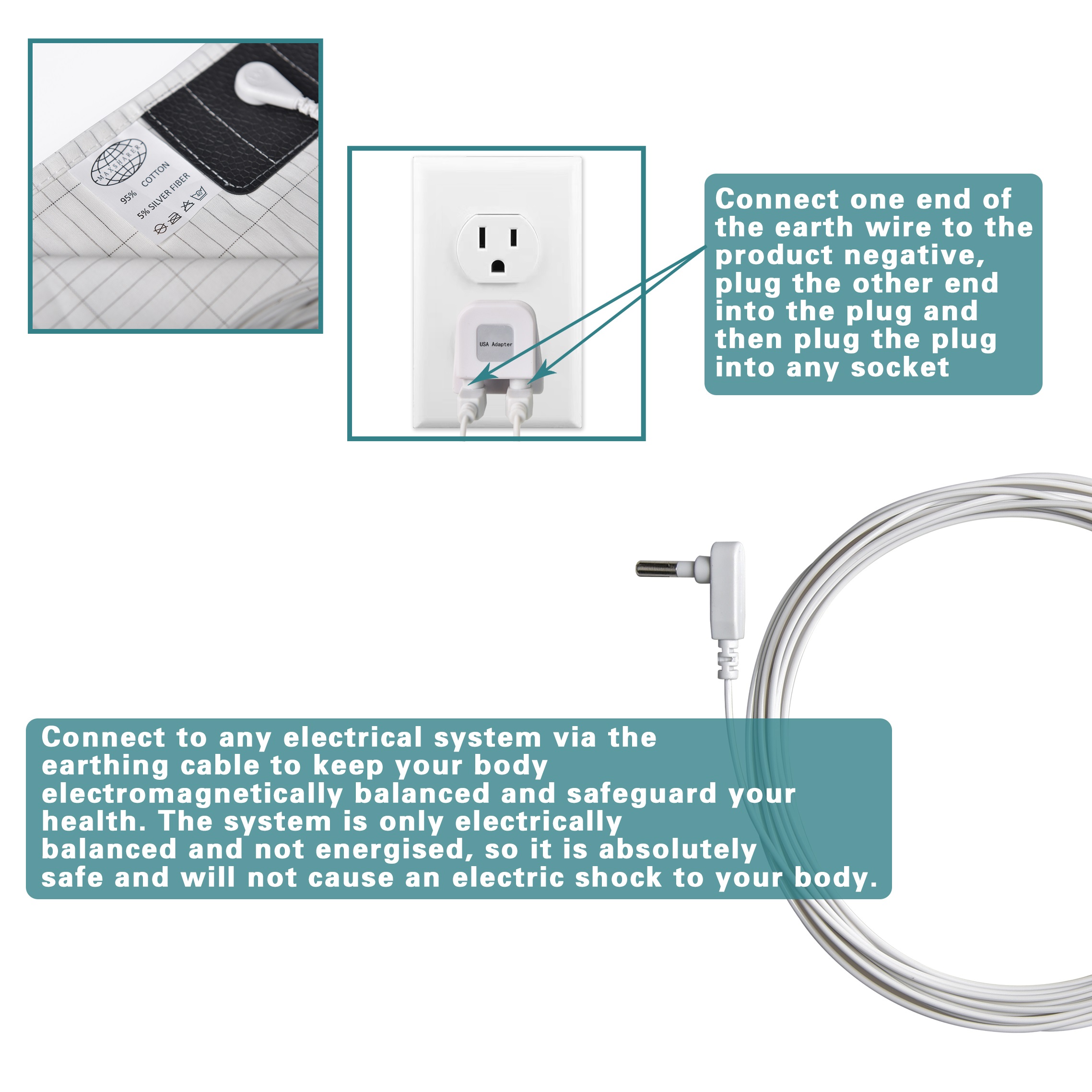 Drop Shipping Cable Gray ESD Earthing Cotton Bedding Fitted Sheets Conductive Grounding Silver Fiber Soft Wellness 40 Count