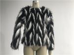 Black / White Short Ladies Faux Fur Coats Round Neckline With 3/4 Sleeve