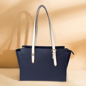 China 0.75kg Deep Royal Blue Split Zipper Full Grain Leather Handbags on sale