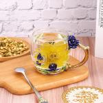 4 Sets Flower Tea Cups Vintage Glass Coffee Mugs With Spoon