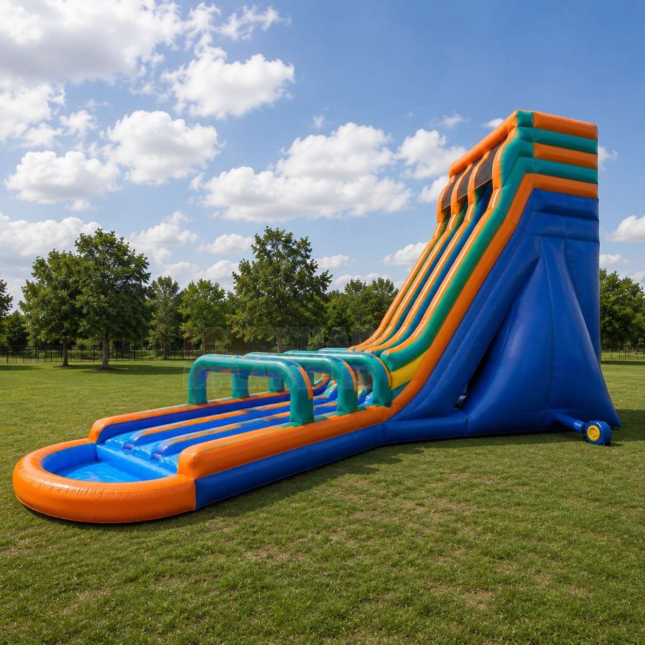 Custom Large Inflatable Water Slide with Tall Slide Platform Long Splash Lane and Pool for Parks Camps Schools and Summer Rental Events