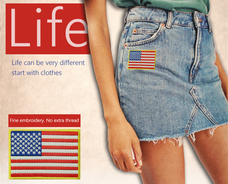 Embroidered USA Country Flag Patches With Hook And Loop Backing