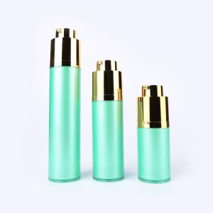 China 15ML 30ML 50ML green plastic PP twist up gold pump OEM round airless bottles cosmetic wholesale