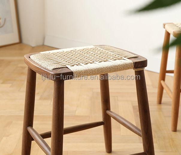 Modern Minimalist Nordic Bar High Stool Solid Wood Woven Rope Cafe Restaurant Stool For Events W30*D35*45/70CM