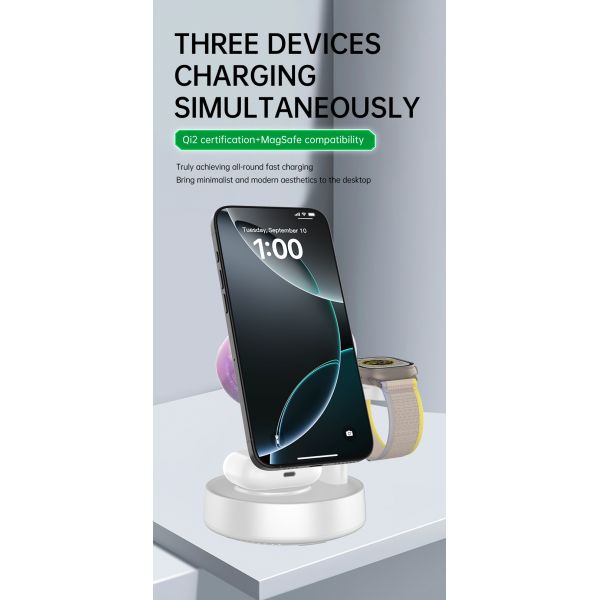Qi2.2 5 in 1 Magnetic Wireless Charging Station with Bluetooth Speaker for iPhone, Android Phone, Apple Watch, AirPods