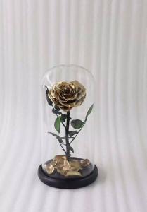 China Never fade gold dipped heart shape real preserved gold rose in glass on sale