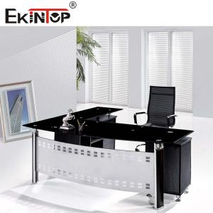 China Metal Legs With Cabinet Glass Desk Modern Home Office Computer Desk wholesale