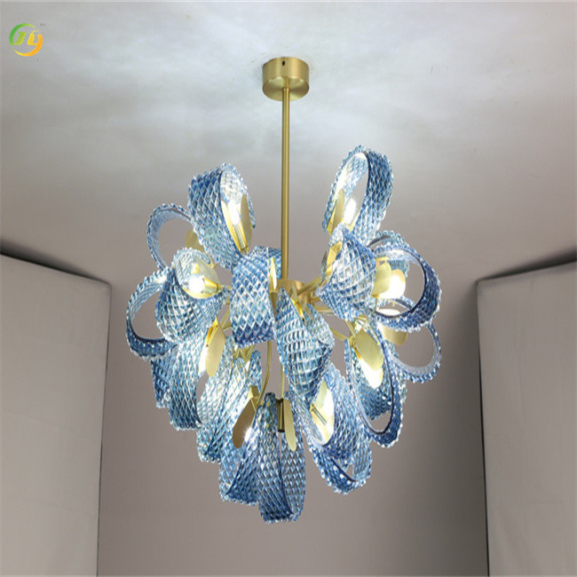 Blue Finish LED Lightsource end Art Shiny Light Luxury Modern Design Glass Pendant Light