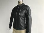 Female Black Polyurethane Leather Biker Jacket With Polished Silver Zip LEDO1731