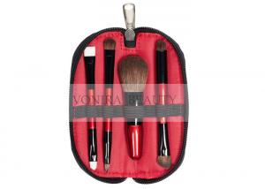 China Wine Red Handle Color Mini Travel Makeup Brush Set With Synthetic Hair wholesale