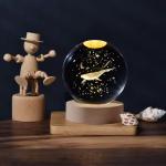 6cm 3D Art Crystal Ball Night Light Birthday Gift Night Light Wooden Light Base