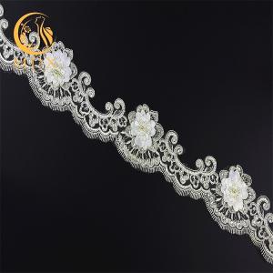 China Home Textile Handmade Embroidery Lace Trim 3D Flower Decorative With Beads wholesale