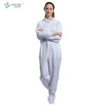 ESD antistatic sterilized lint-free hooded coverall white color with conductive