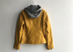 China Gray Fleece Hood Ladies PU Jacket Faux Leather Biker Jacket Womens Fashion Style wholesale
