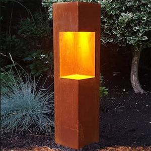 China Multicolour Rusty Corten Metal LED Bollard Lighting Box For Yard Garden wholesale