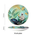 Jungle Animal Pattern Ceramic Plate Set Round European Style For Home Party