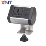 Boente Super Mini 6.56 Ft Cord 1 Universal Power and 2 USB-A Silver Clip On Desk