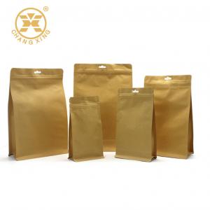 China Kraft Flat Bottom Compostable Coffee Bags With Valve 16oz on sale
