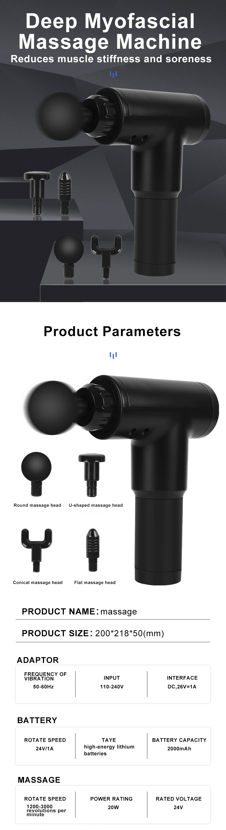 OEM Logo 24V Ergonomic Deep Tissue Muscle Massage Gun