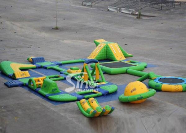 25x24 mts green N yellow giant inflatable water park for kids N adults with