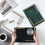 Honed Marble Rectangular Tray With Gold Metal Handle