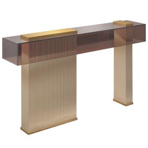China Rectangle Stainless Steel Entrance Table Wall Table Brushed Gold Metal Base Acrylic Top Hotel Villa And Living Room Use wholesale