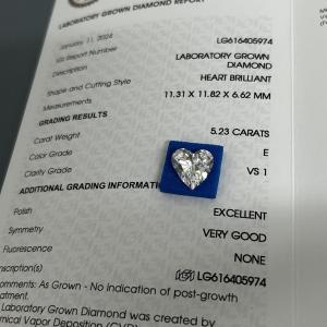 China 5.23ct Grown Brilliance Diamonds Heart Cut CVD E Color VS1 Clarity 2EX N IGI wholesale