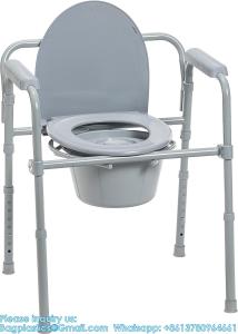 China Folding Steel Bedside Commode Chair, Portable Toilet, Supports Bariatric Individuals Weighing Up To 350 Lbs wholesale
