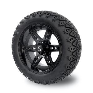 China DOT 14 Inch Golf Cart Wheels And Tires 22x10-14 All Terrain Gloss Black 6 Spokes wholesale