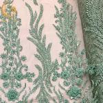 ODM Elegant Green Beaded Dress Bridal Lace Fabric 140Cm Width
