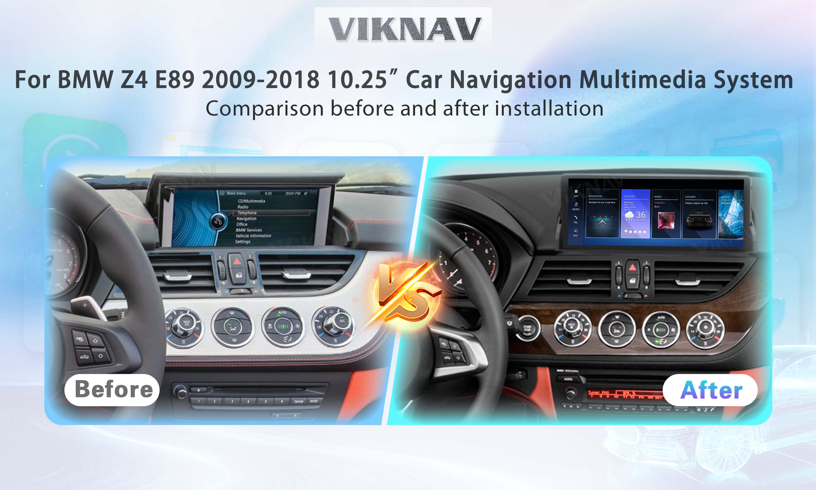 10.25 Inch Z4 E89 BMW aftermarket stereo 2009-2018 Carplay 128GB