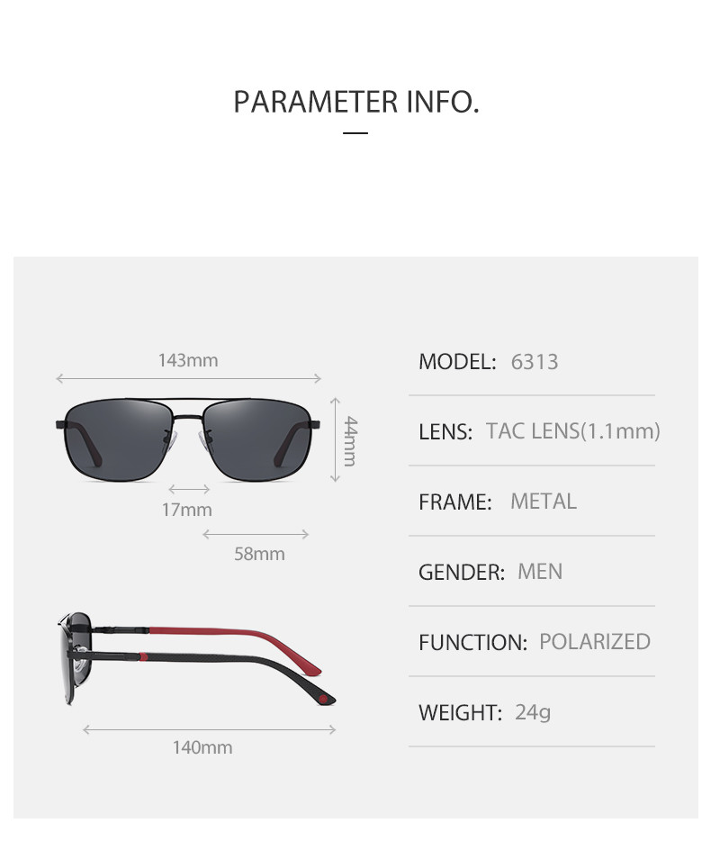 Classic Retro Rectangular Metal Sunglasses Polarized Shatterproof