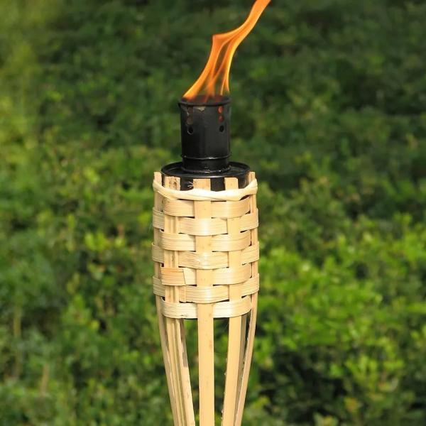 Garden Light Bamboo Torch With Black Metal Wick Holder For Outdoor Decoration