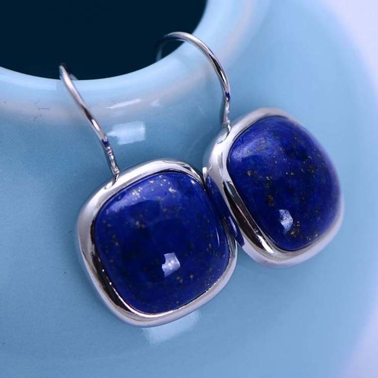 925 Sterling Silver Square Natural Lapis Lazuli Dorp Earrings(034607W)