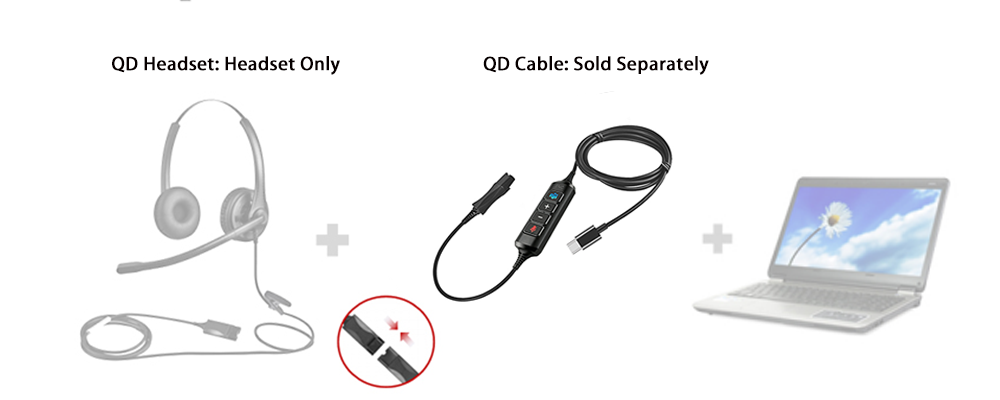 BNQD Quick Disconnect to Type C Cable with Noise Cancelling and Inline Control for PC Tablet