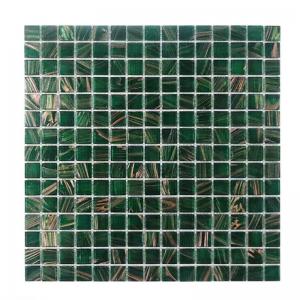 China Classical Retro Style Green Glass Mosaic Tiles With Gold Line Bathroom Toilet Background Wall Tiles on sale