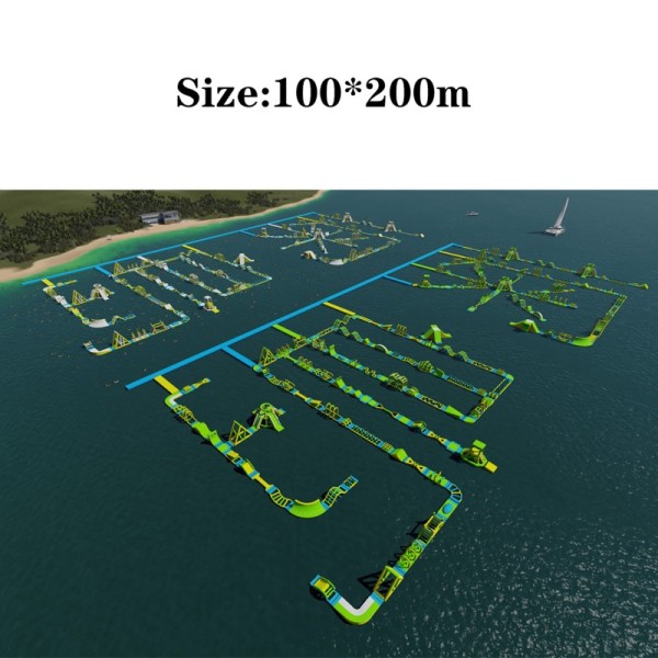 Modular Inflatable Water Park with Custom Floating Obstacle Course Slides Climbing Elements And Connected Play Platforms for Lake Resort Beach And
