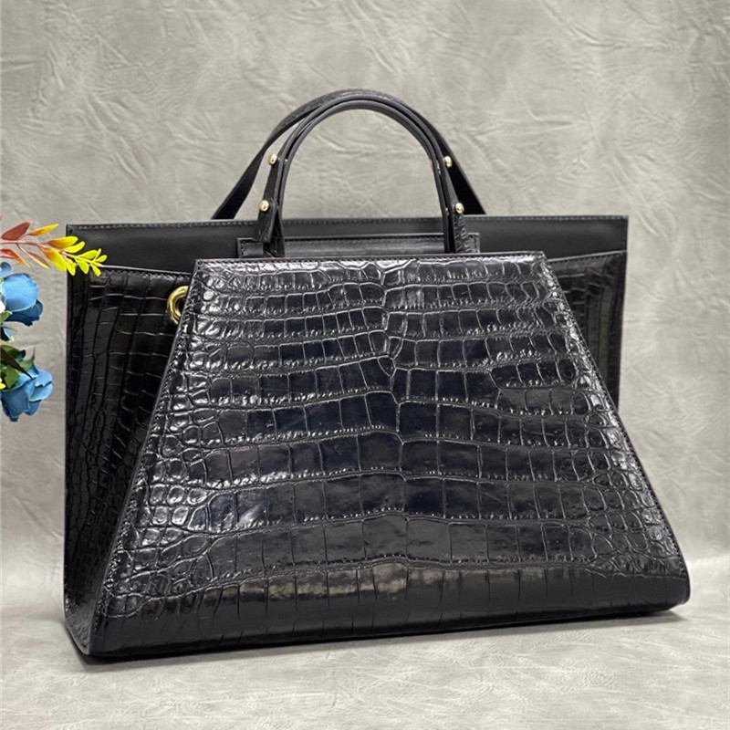 Authentic Crocodile Belly Skin OL Lady Large Working Purse Female Handbag Genuine Alligator Leather Women Shoulder Bag