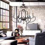 Wood slat Iron chandelier for Farmhouse Bedroom Lighting (WH-CI-71)